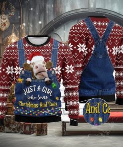Just a Girl Who Loves Cow Knitted 3D Sweater For Christmas