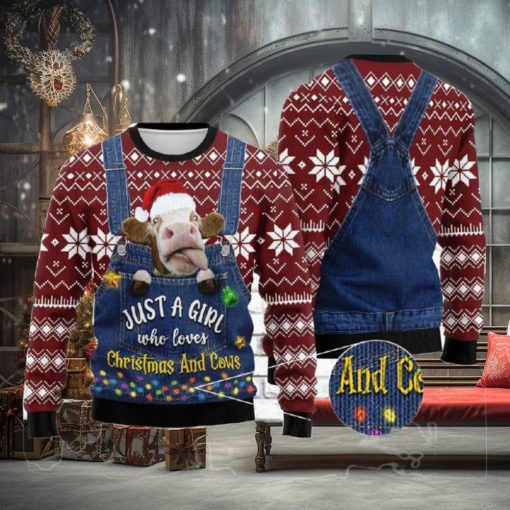 Just a Girl Who Loves Cow Knitted 3D Sweater For Christmas