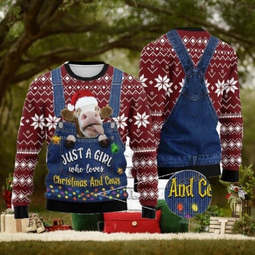 Just a Girl Who Loves Cow Knitted 3D Sweater For Christmas