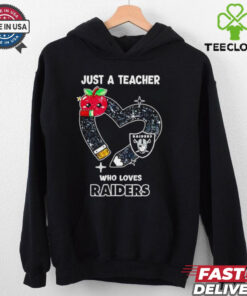 Just a teacher who loves Las Vegas Raiders heart shirt