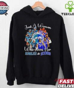Just a woman who loves her Philadelphia Eagles and Sixers Signatures shirt
