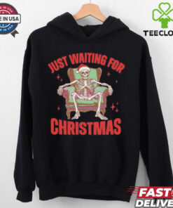Just waiting for Christmas skeleton Santa hat shirt