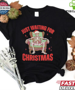 Just waiting for Christmas skeleton Santa hat shirt 3 Just waiting for Christmas skeleton Santa hat shirt