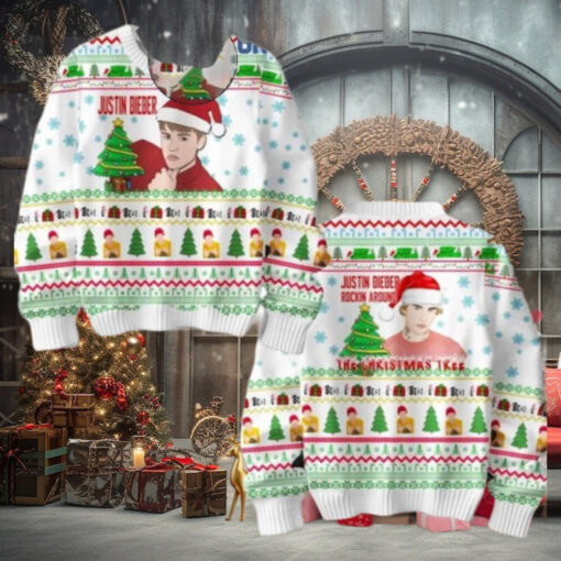 Justin Bieber Rockin Around Christmas Tree Kiss Under The Mistletoe Chirstmas Gifts 2024 Xmas For Family And Friends Ugly Sweater