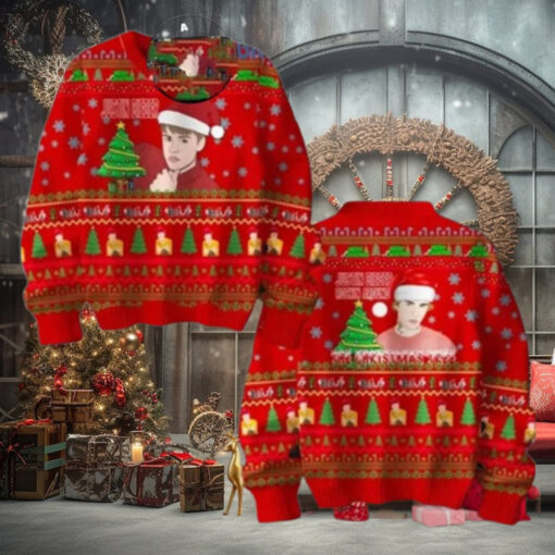 Justin Bieber Rockin Around Christmas Tree Kiss Under The Mistletoe Red Chirstmas Gifts 2024 Xmas For Family And Friends Ugly Sweater