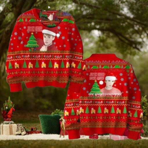 Justin Bieber Rockin Around Christmas Tree Kiss Under The Mistletoe Red Chirstmas Gifts 2024 Xmas For Family And Friends Ugly Sweater