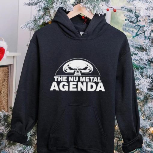 Justin Whang wearing the nu metal agenda hoodie, sweater, longsleeve, shirt v-neck, t-shirt