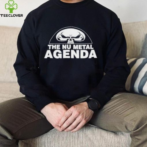 Justin Whang wearing the nu metal agenda hoodie, sweater, longsleeve, shirt v-neck, t-shirt