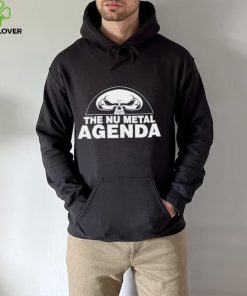 Justin Whang wearing the nu metal agenda hoodie, sweater, longsleeve, shirt v-neck, t-shirt