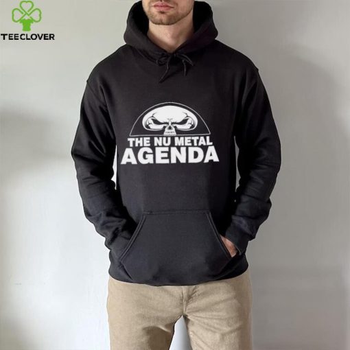 Justin Whang wearing the nu metal agenda hoodie, sweater, longsleeve, shirt v-neck, t-shirt