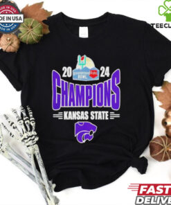 K-State Wildcats 2024 Rate Bowl Champions NCAAF Bowl Games 2024-2025 T-Shirt, featuring a bold design that celebrates the Wildcats' victory in the 2024 Rate Bowl. The shirt includes the official championship logo and K-State team colors, making it a must-have for fans showing pride in their team's achievement heading into the 2025 season!