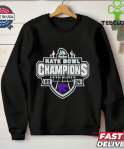 K-State Wildcats Rate Bowl Champions 2024 Champ Logo NCAAF Bowl Games T-Shirt, featuring a celebratory design with the official Rate Bowl Championship logo and the K-State Wildcats logo. Perfect for fans commemorating the Wildcats' victory in the 2024 bowl game, showcasing their pride in this major achievement!