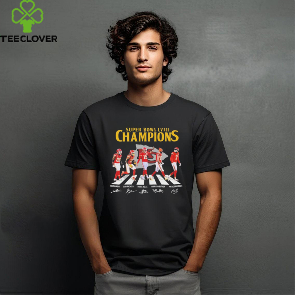 KC Chiefs Super Bowl LVIII Champions Reid Pacheco Kelce Butker and Mahomes abbey road signatures shirt KC Chiefs Super Bowl LVIII Champions Reid Pacheco Kelce Butker and Mahomes abbey road signatures shirt