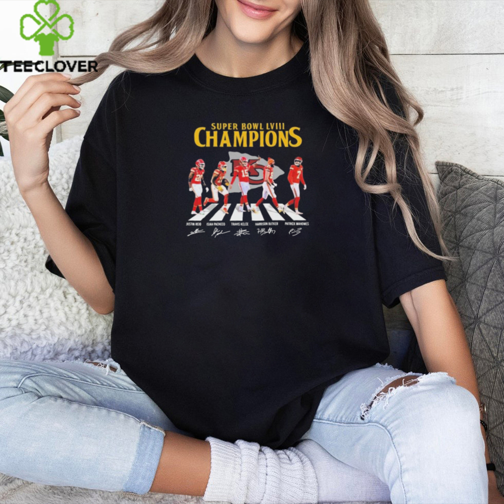 KC Chiefs Super Bowl LVIII Champions Reid Pacheco Kelce Butker and Mahomes abbey road signatures shirt KC Chiefs Super Bowl LVIII Champions Reid Pacheco Kelce Butker and Mahomes abbey road signatures shirt