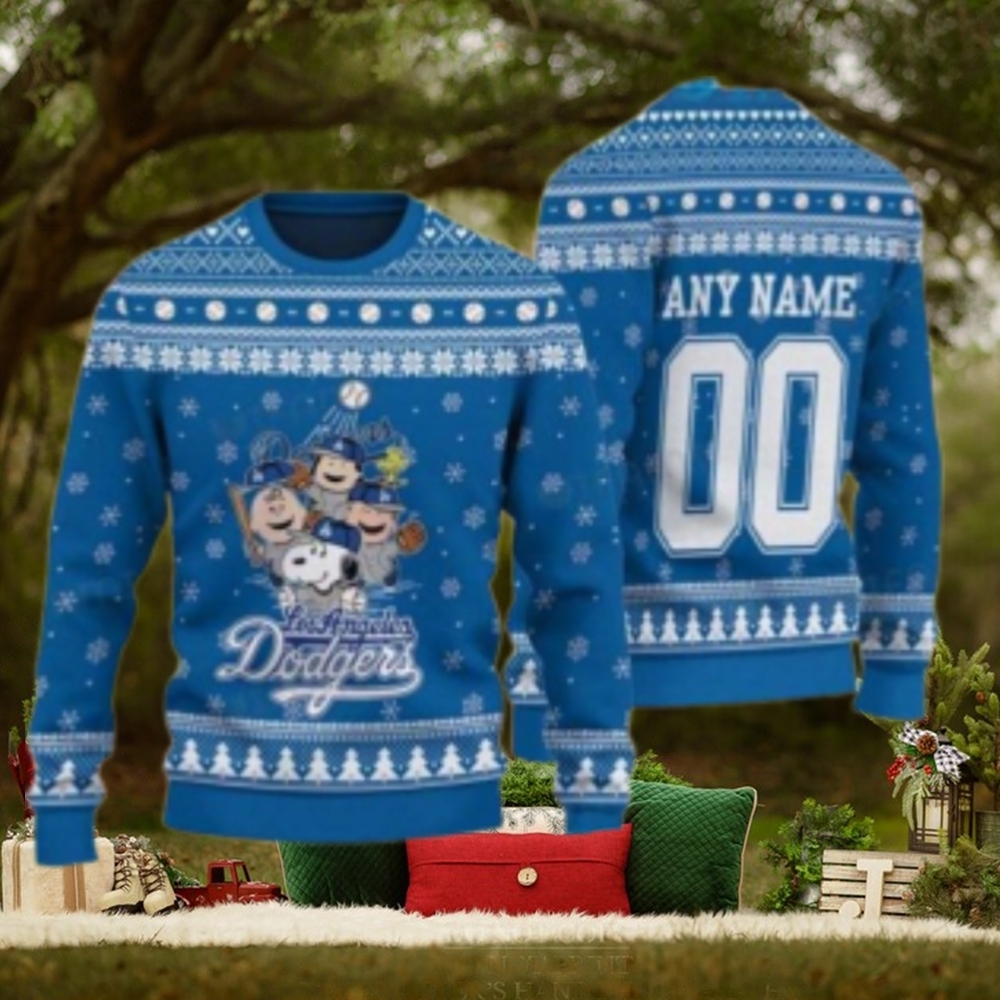 Charlie Brown Peanuts Customizable LA Dodgers Ugly Sweater Charlie Brown Peanuts Customizable LA Dodgers Ugly Sweater