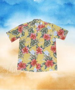 Kahala Hibiscus Yellow Cotton Poplin Men's Hawaiian Shirt