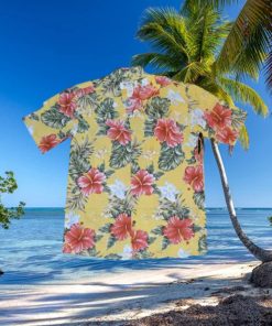 Kahala Hibiscus Yellow Cotton Poplin Men's Hawaiian Shirt