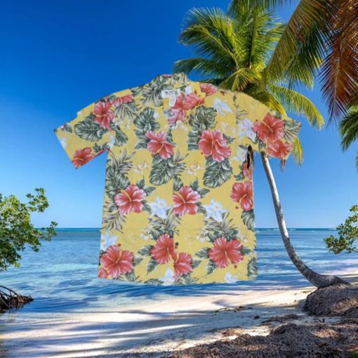 Kahala Hibiscus Yellow Cotton Poplin Men’s Hawaiian Shirt
