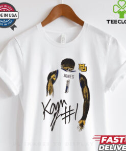Kam Jones Marquette Golden Eagles behind signature shirt