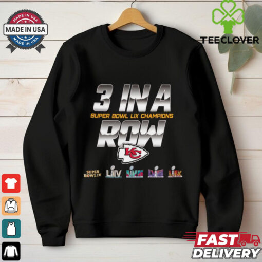 Kansas City Chiefs 3 In A Row Super Bowl LIX Champions Shirt