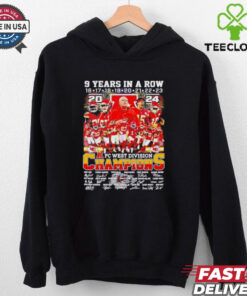 Kansas City Chiefs 9 years in a row AFC West Division Champions 2024 signatures shirt