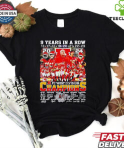 Kansas City Chiefs 9 years in a row AFC West Division Champions 2024 signatures shirt