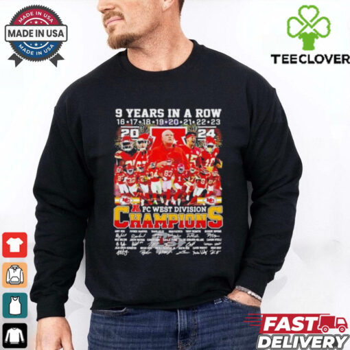 Kansas City Chiefs 9 years in a row AFC West Division Champions 2024 signatures shirt