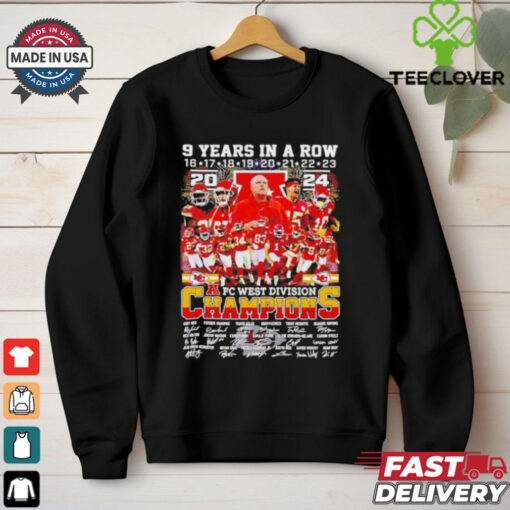 Kansas City Chiefs 9 years in a row AFC West Division Champions 2024 signatures shirt