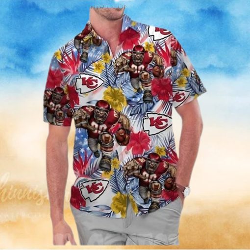 Kansas City Chiefs America Flag Tropical Floral Aloha Hawaiian Shirt