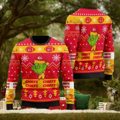 Kansas City Chiefs American NFL Football Team Logo Cute Grinch Ugly Christmas Sweater