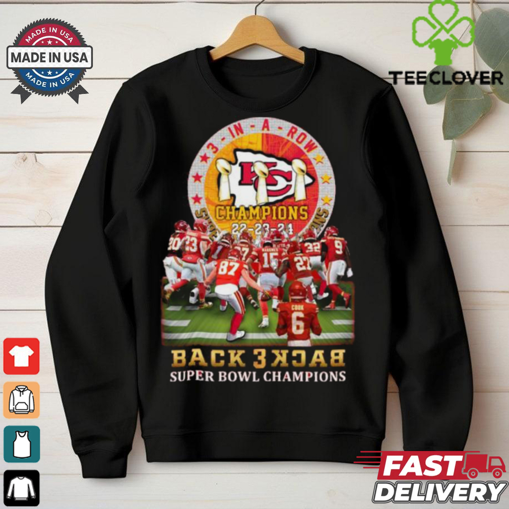 Kansas City Chiefs Back 3 Back Super Bowl Champions ’22 ’23 ’24 Shirt Kansas City Chiefs Back 3 Back Super Bowl Champions ’22 ’23 ’24 Shirt