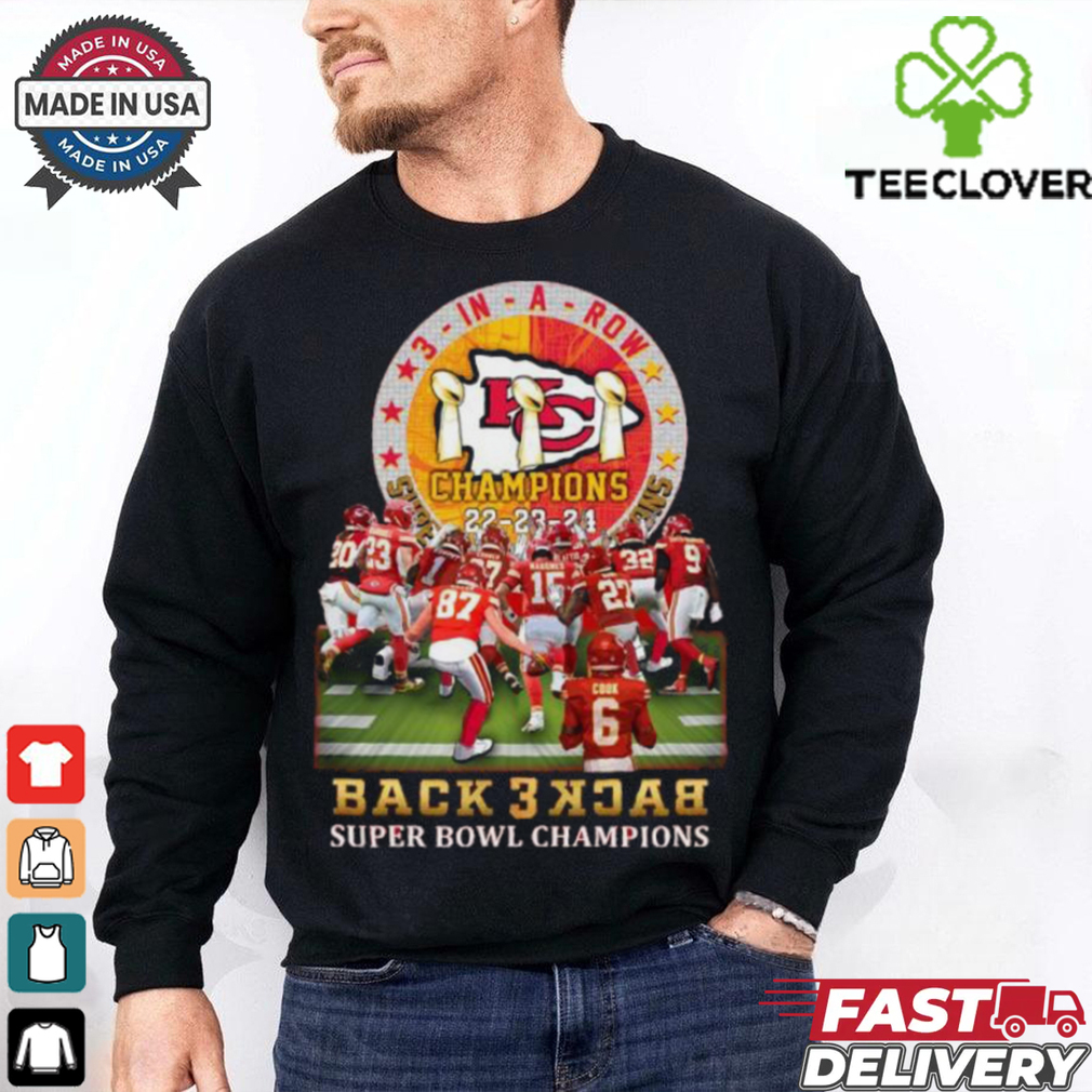Kansas City Chiefs Back 3 Back Super Bowl Champions ’22 ’23 ’24 Shirt Kansas City Chiefs Back 3 Back Super Bowl Champions ’22 ’23 ’24 Shirt