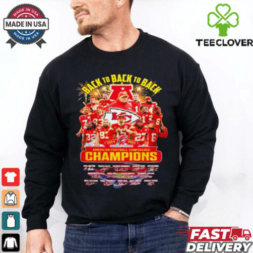 Kansas City Chiefs Back To Back To Back 2024 – 2025 AFC Champions signatures shirt