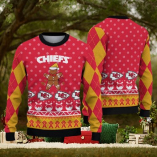 Kansas City Chiefs Christmas Gingerbread Man Knitted Ugly Christmas Sweater AOP Gift For Men And Women