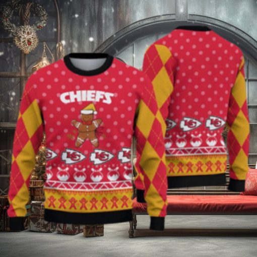 Kansas City Chiefs Christmas Gingerbread Man Knitted Ugly Christmas Sweater AOP Gift For Men And Women