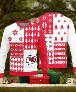 Kansas City Chiefs Christmas Pine Trees Pattern Knitted Ugly Christmas Sweater AOP Gift For Men And Women
