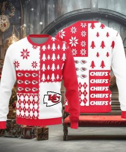 Kansas City Chiefs Christmas Pine Trees Pattern Knitted Ugly Christmas Sweater AOP Gift For Men And Women