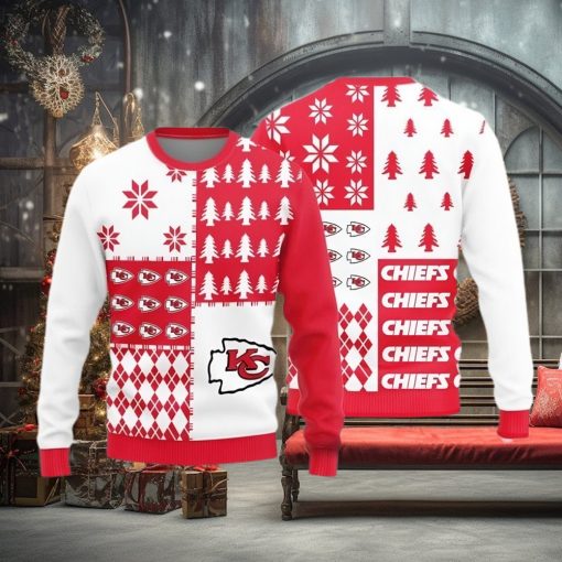 Kansas City Chiefs Christmas Pine Trees Pattern Knitted Ugly Christmas Sweater AOP Gift For Men And Women