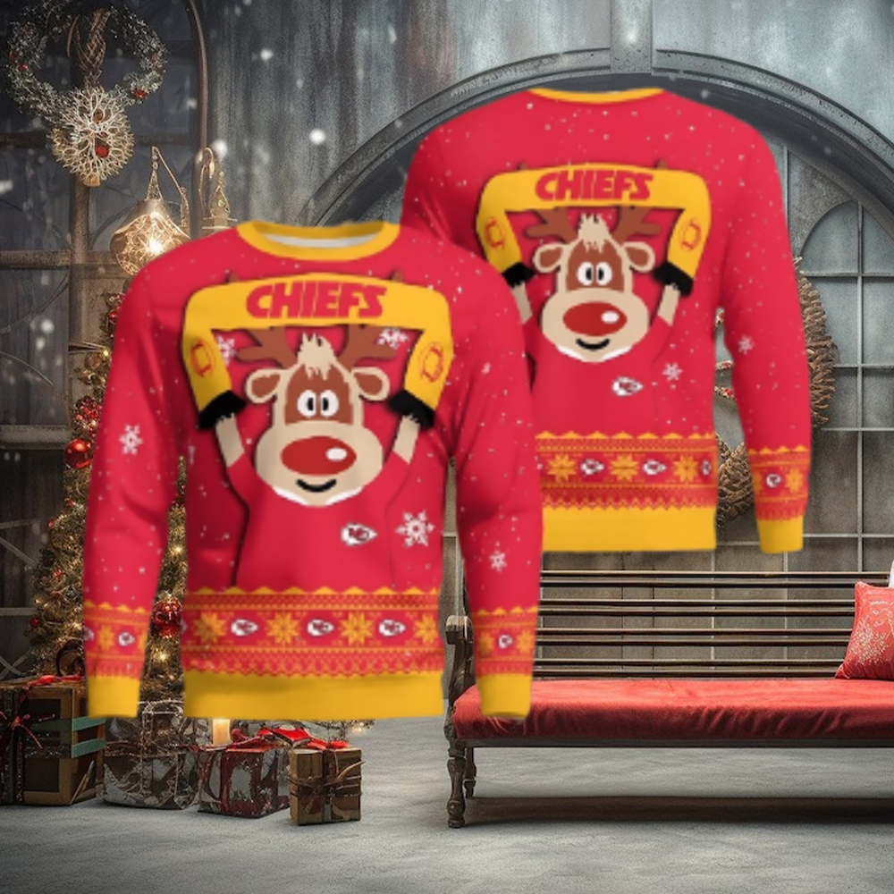 Kansas City Chiefs Cute Reindeer Ugly Christmas Sweater Kansas City Chiefs Cute Reindeer Ugly Christmas Sweater