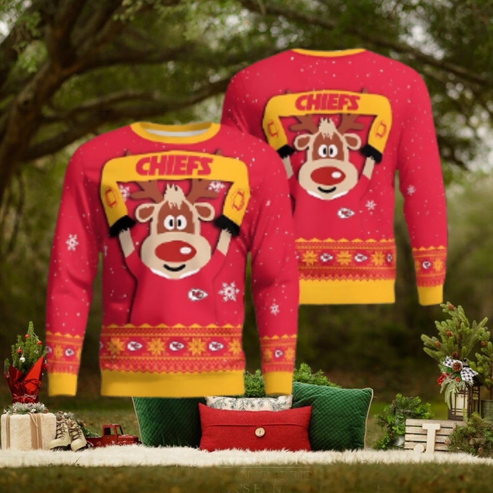 Kansas City Chiefs Cute Reindeer Ugly Christmas Sweater Kansas City Chiefs Cute Reindeer Ugly Christmas Sweater