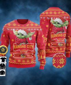 Kansas City Chiefs Est 1960 Baby Yoda Ugly Christmas Sweater, Faux Wool Sweater, National Football League, Gifts For Fans Football NFL, Football 3D Ugly Sweater – Prinvity