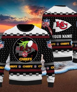 Kansas City Chiefs Grinch Hand Personalized Name 3D Ugly Christmas Sweater