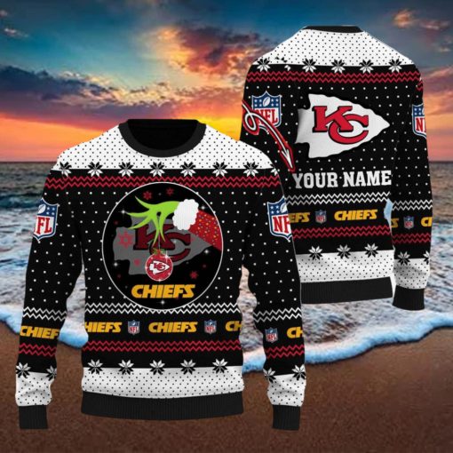 Kansas City Chiefs Grinch Hand Personalized Name 3D Ugly Christmas Sweater