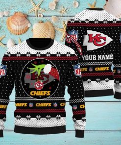 Kansas City Chiefs Grinch Hand Personalized Name 3D Ugly Christmas Sweater