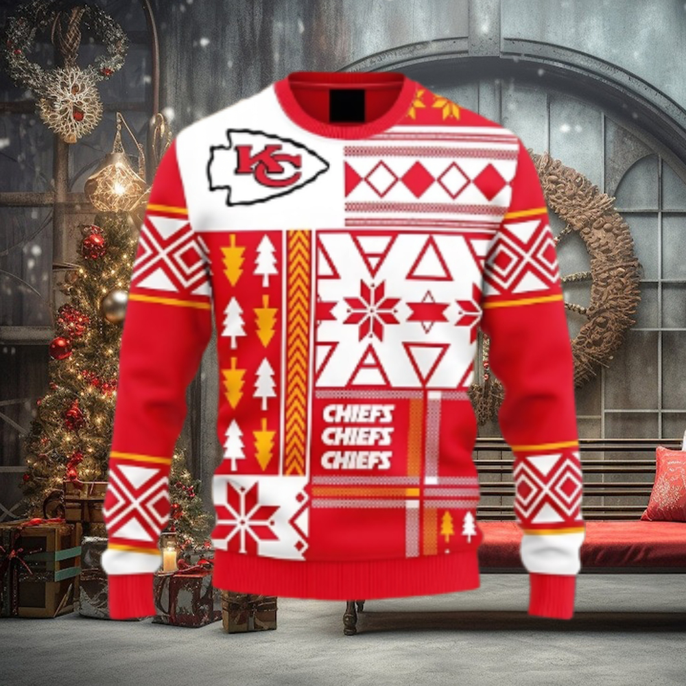 Kansas City Chiefs Holiday Geometry Ugly Christmas Sweater Kansas City Chiefs Holiday Geometry Ugly Christmas Sweater