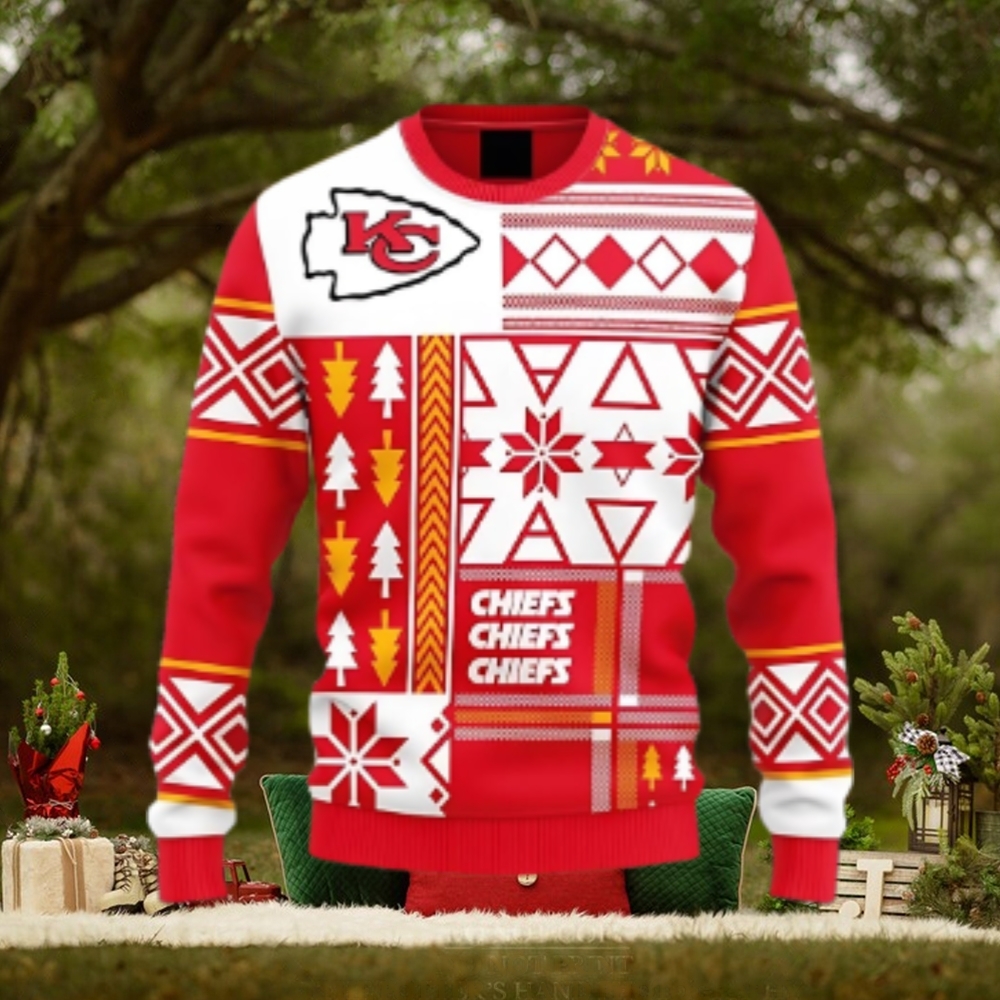 Kansas City Chiefs Holiday Geometry Ugly Christmas Sweater Kansas City Chiefs Holiday Geometry Ugly Christmas Sweater