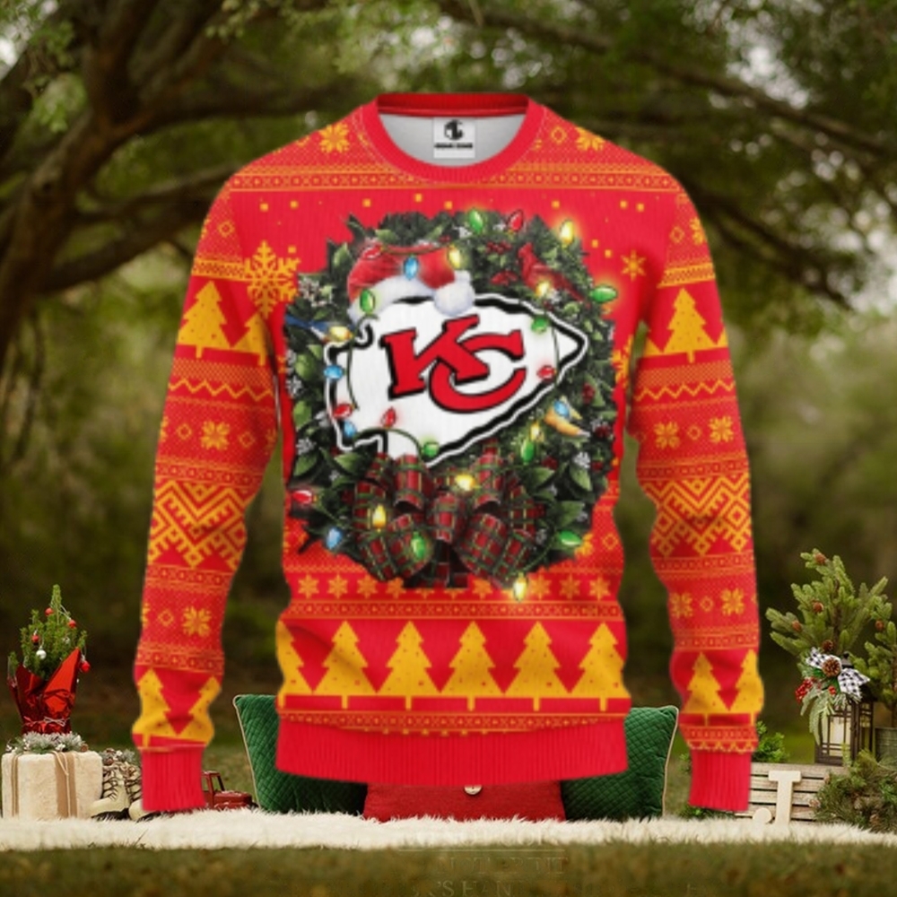 Kansas City Chiefs Holiday Wreath Ugly Christmas Sweater Kansas City Chiefs Holiday Wreath Ugly Christmas Sweater