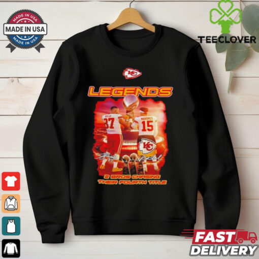 Kansas City Chiefs Legends Travis Kelce and Patrick Mahomes 2 Bros Chasing Their Fourth Title Signatures shirt