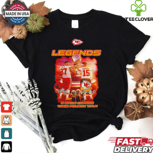 Kansas City Chiefs Legends Travis Kelce and Patrick Mahomes 2 Bros Chasing Their Fourth Title Signatures shirt