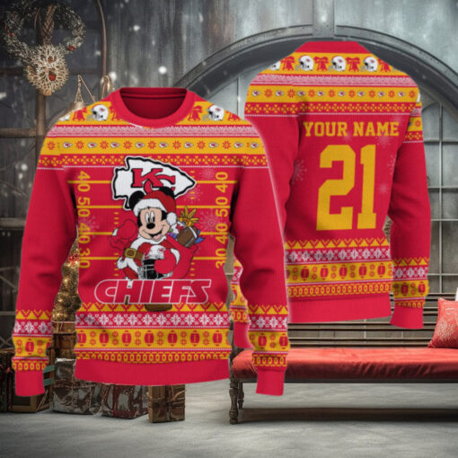 Kansas City Chiefs Mickey Mouse Santa Ugly Christmas Sweater